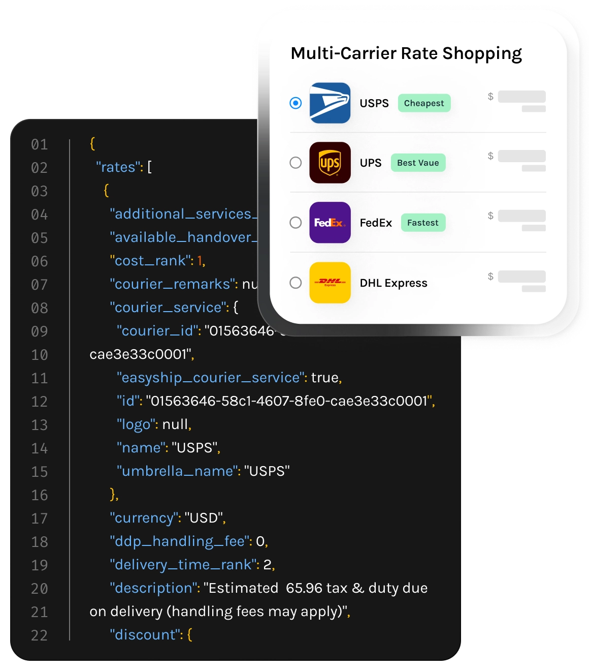 Multi-carrier shipping rates API